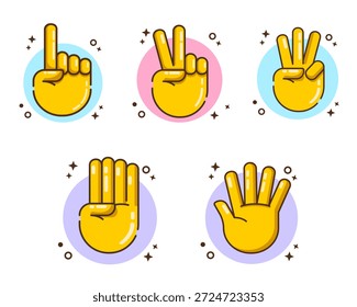 Conjunto de mano de dibujos animados contando uno hasta cinco iconos Ilustración vectorial diseño plano