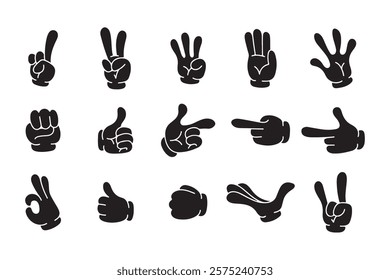 Set of cartoon hand gestures in silhouette style