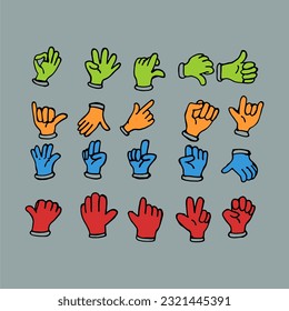 conjunto de iconos del vector de guante de mano de dibujos animados