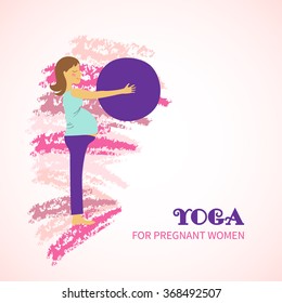 set cartoon hand icon fitness yoga for pregnant woman on fit ball