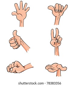Set of Cartoon hands in everyday poses. Isolated on white