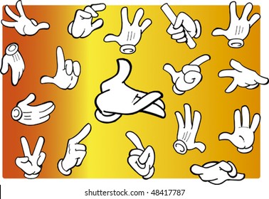 Set of cartoon hands expressing several different emotions