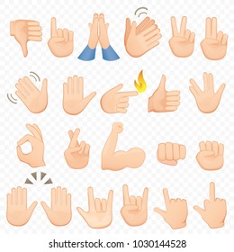 Set Of Cartoon Hands Icons And Symbols. Emoji Hand Icons. Different Hands, Gestures, Signals And Signs, Vector Illustration Collection.