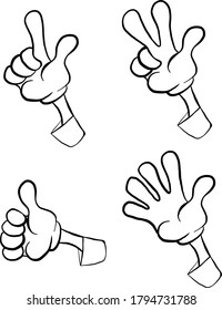 Set of cartoon hands showing different signs, success, pointing, like, dislike, stop. Hand drawn vector cartoon Illustration.