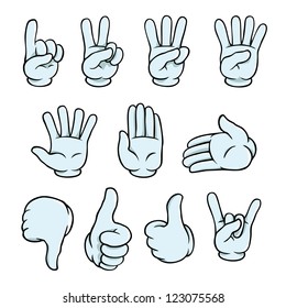 Set of cartoon hands showing various gestures.