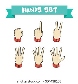 set of cartoon hands various gestures