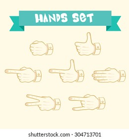 set of cartoon hands various gestures