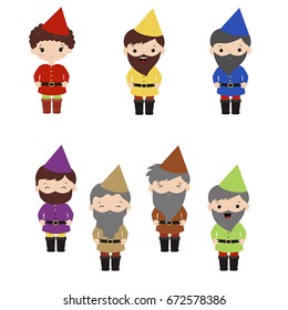 Set of cartoon happy dwarf on white background.