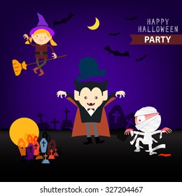 set of cartoon happy halloween background vector illustration