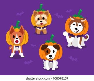 Set of cartoon happy halloween cute dogs