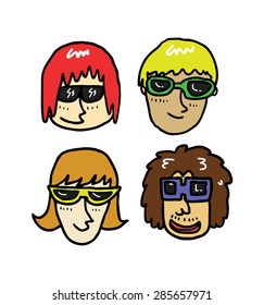 set of cartoon head wearing sunglasses