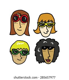 set of cartoon head wearing sunglasses