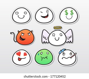 Set of cartoon heads with different moods
