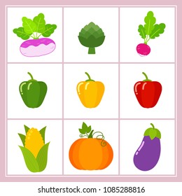 Set of cartoon healthy vegetables. Vector icons for web design isolated on white background 