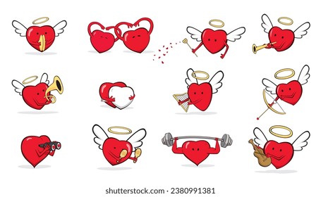 Conjunto de personajes caricaturistas en varias poses. Feliz Día de San Valentín