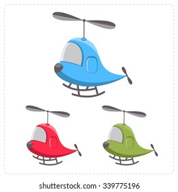 Set of cartoon helicopter isolated on a white background