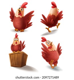 set of cartoon hens for farm graphics