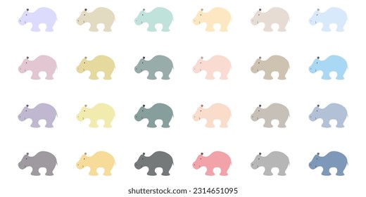 a set of cartoon hippos in different trendy colors