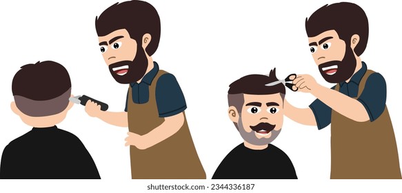 Set of Cartoon Hipster Barber Man, Vector Illustration