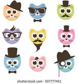 set of cartoon  hipster cats