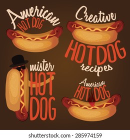 Set of cartoon Hotdog logo templates. Vector illustration
