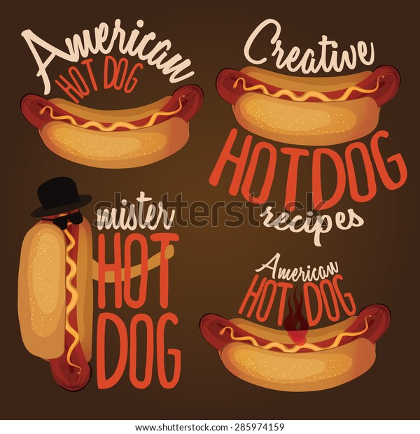 Set Cartoon Hotdog Logo Templates Vector Stock Image Download Now