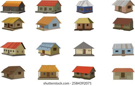 set of cartoon houses isolated on white background..Collection of vector hut design vector