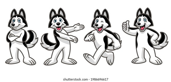 Set Cartoon Of Husky Dog Mascot Character