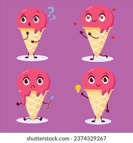 set cartoon ice cream cones with question marks hearts thermometer light bulb vector design illustration