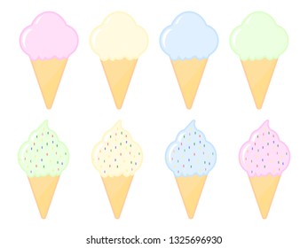 Set of cartoon ice cream icons isolated on the white background