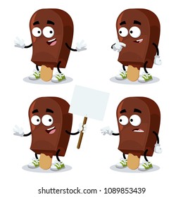 set of cartoon ice cream popsicle mascot on white background