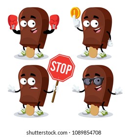 set of cartoon ice cream popsicle mascot on white background