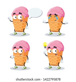 set of cartoon ice cream in a waffle cup character mascot on white background