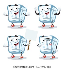 set of cartoon ice cube mascot on white background