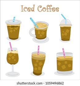 Set Of Cartoon Iced Coffee Vector Illustration