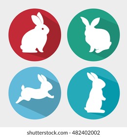 set cartoon icon rabbit design isolated