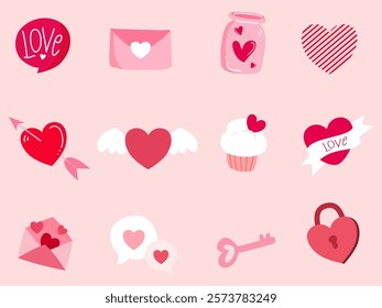 Set of cartoon icon for Valentine's day.