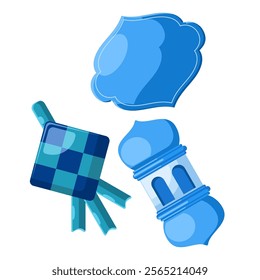 Set of cartoon icons with blue and white elements. Vector illustration.