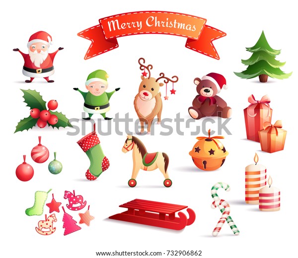 Set Cartoon Icons Christmas Decorations Including Stock Vector