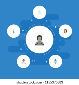 Set of cartoon icons flat style symbols with orc, magician, chimera and other icons for your web mobile app logo design.