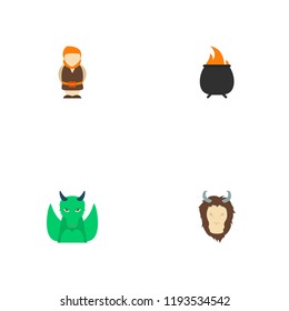 Set of cartoon icons flat style symbols with giant, fire, dragon and other icons for your web mobile app logo design.