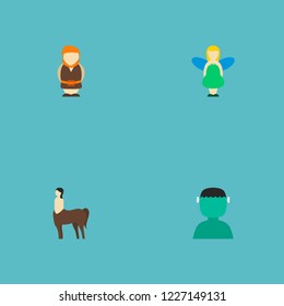 Set of cartoon icons flat style symbols with fairy, giant, monster and other icons for your web mobile app logo design.