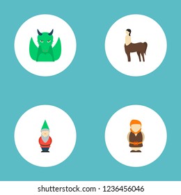 Set of cartoon icons flat style symbols with giant, centaur, dragon and other icons for your web mobile app logo design.