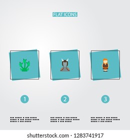 Set of cartoon icons flat style symbols with hydra, giant, orc and other icons for your web mobile app logo design.