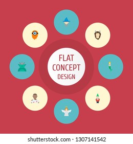 Set of cartoon icons flat style symbols with cyclop, character, dwarf and other icons for your web mobile app logo design.