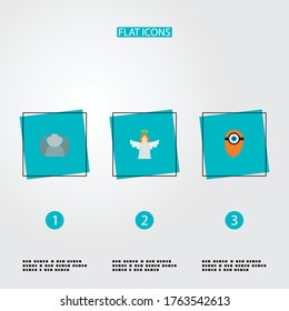 Set of cartoon icons flat style symbols with gargoyle, angel, cyclop and other icons for your web mobile app logo design.