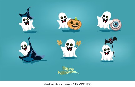 Set of cartoon icons for Halloween. Vector illustration.
