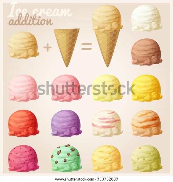 Set Cartoon Icons Ice Cream Scoops Stock Vector Royalty Free 350752889