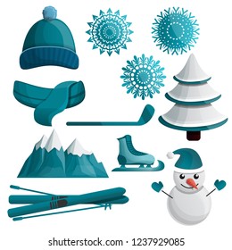 set of cartoon icons on the theme of winter, vector illustration