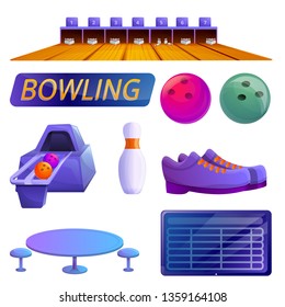 set of cartoon icons on the theme of bowling, vector illustration